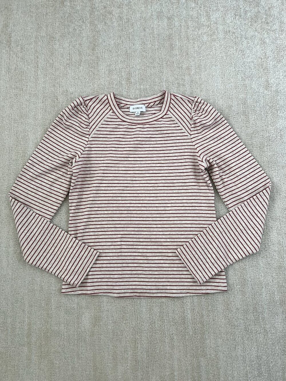 Evereve Red Striped Long Sleeve Cotton Tee Shirt S